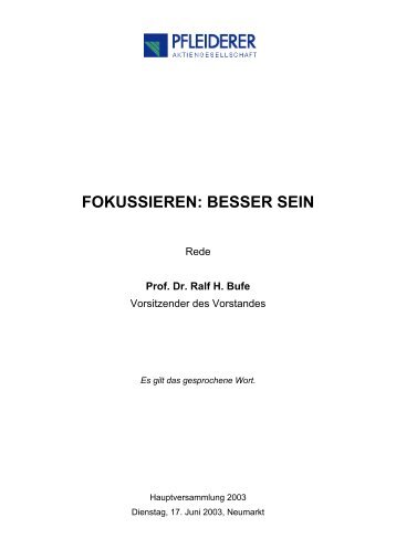 Prof. Dr. Ralf H. Bufe - Pfleiderer AG