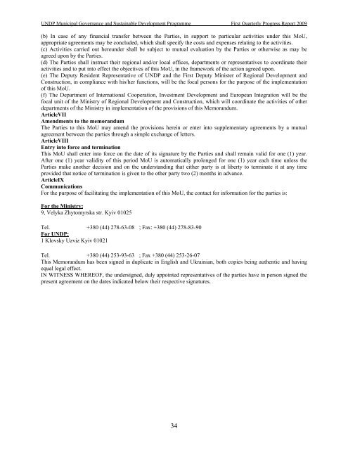 2009 - First Quarterly Progress Report - UNDP in Ukraine