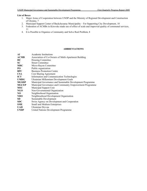 2009 - First Quarterly Progress Report - UNDP in Ukraine