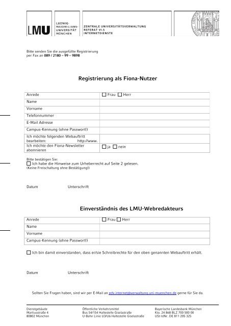 Registrierung als Fiona-Nutzer - Referat VI.5 Internetdienste - LMU