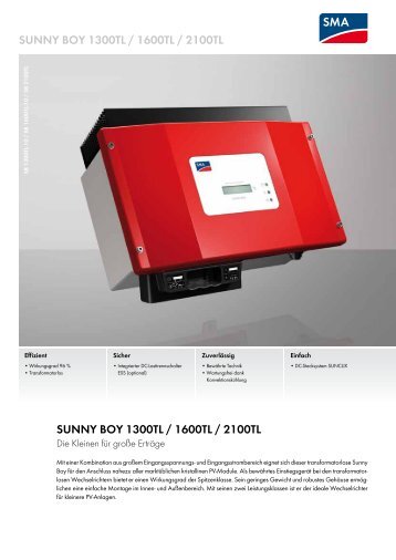 SMA SB 1300-1600-2100 TL Produktinformation - Gerenda Solar