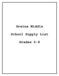 Gretna Middle School Supply List Grades 6-8