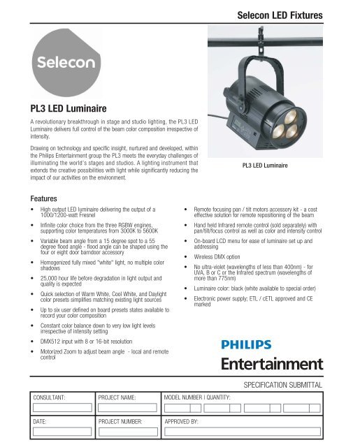 Selecon LED Fixtures PL3 LED Luminaire - Grand Stage Company