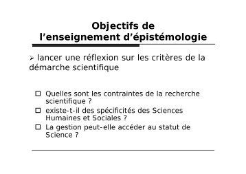 Objectifs de l'enseignement d'Ã©pistÃ©mologie