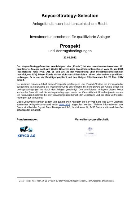 Keyco-Strategy-Selection Prospekt - Crystal Fund Management AG
