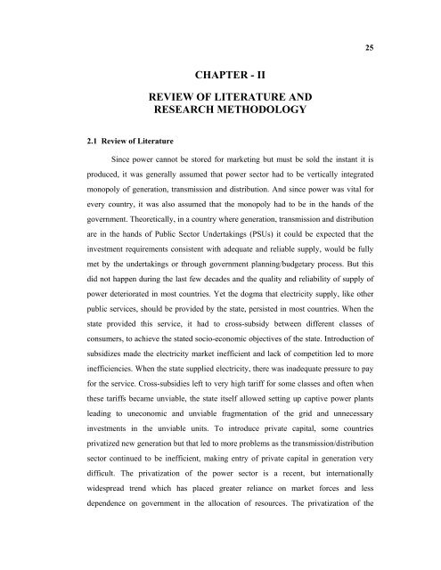 chapter - ii review of literature and research methodology