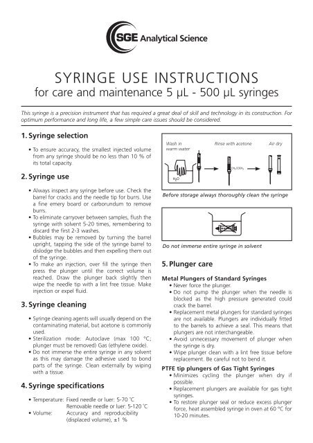 SYRINGE USE INSTRUCTIONS - SGE Analytical Science