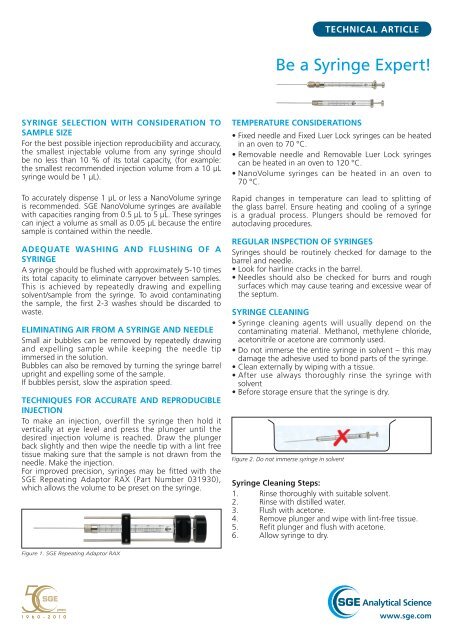 Be a Syringe Expert! - SGE Analytical Science
