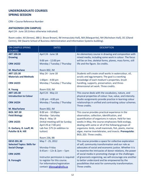 Summer Calendar - St. Francis Xavier University