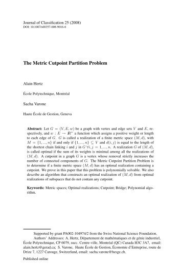 The Metric Cutpoint Partition Problem - gerad
