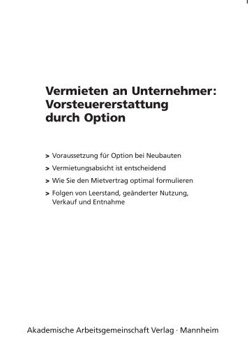 Vermieten an Unternehmer: Vorsteuererstattung durch Option