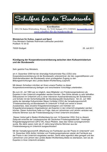 Entwurf Brief an die Kultusministerin - Schulfrei fÃ¼r die Bundeswehr