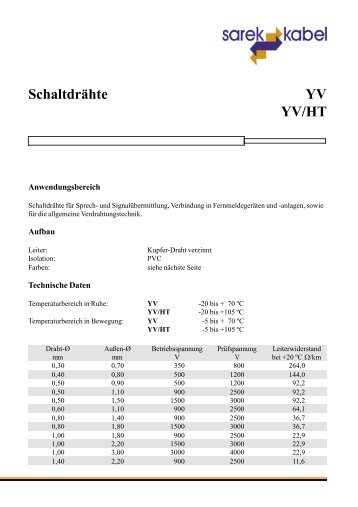 Schaltdrähte YV YV/HT