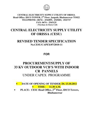 revised tender specification procurement/supply ... - Cescoorissa.com
