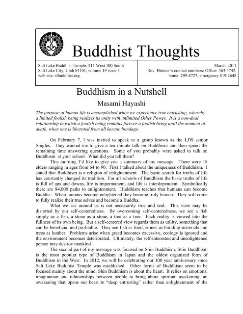 Buddhism in a Nutshell - Salt Lake Buddhist Temple