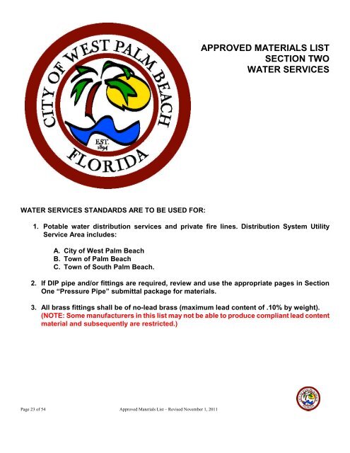 APPROVED MATERIALS LIST (AML) - City of West Palm Beach