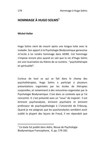 HOMMAGE À HUGO SOLMS - Heller, Michel
