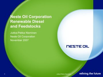 Neste Oil Oyj's renewable diesel and feedstocks - SPG