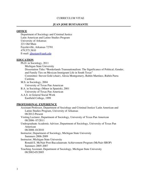 1 CURRICULUM VITAE JUAN JOSE BUSTAMANTE OFFICE ...