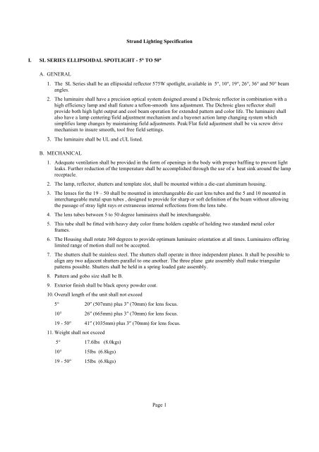 SL fixed beam specification sheet - The Strand Archive