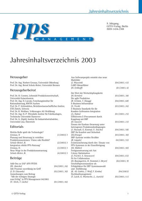 Jahresinhaltsverzeichnis 2003 - PPS Management