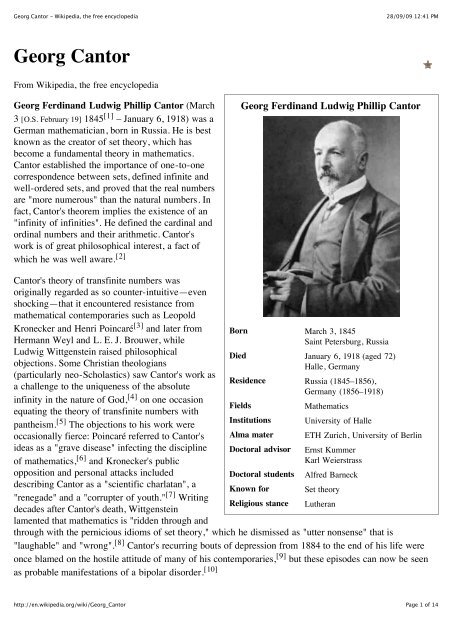 Georg Cantor Timeline The 100 Greatest Mathematicians