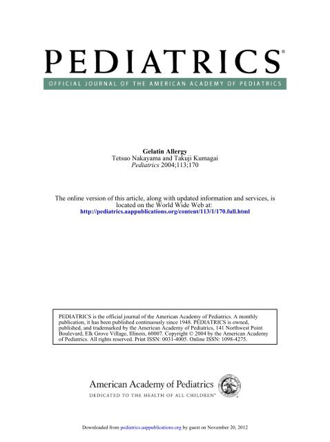 Gelatin Allergy - Pediatrics