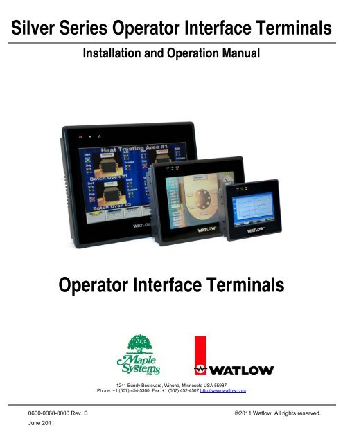 Silver Series Installation and Operation Manual, Rev B ... - Watlow