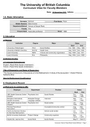 The University of British Columbia Curriculum Vitae for Faculty ...