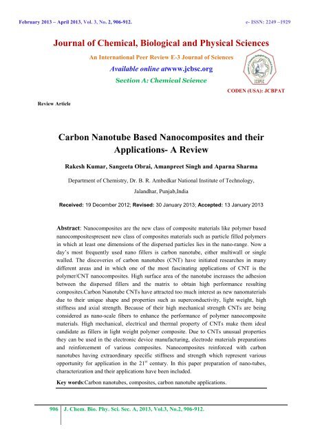 Carbon Nanotube Based Nanocomposites and their Applications