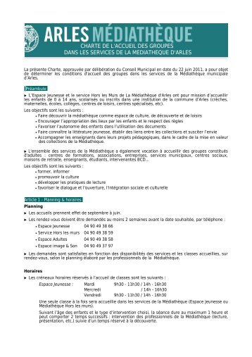 Charte de l'accueil des groupes - MÃ©diathÃ¨que d'Arles
