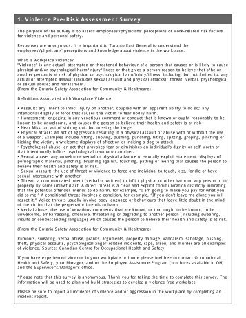 Violence Pre-Risk Assessment Survey - Ontario Nurses' Association