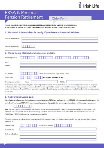 PRSA & Personal Pension Retirement - Irish Life