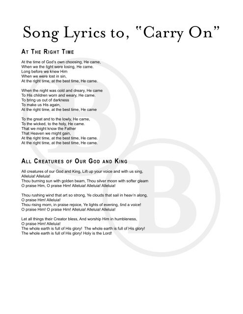 Song Lyrics to, “Carry On” - Booth Brothers