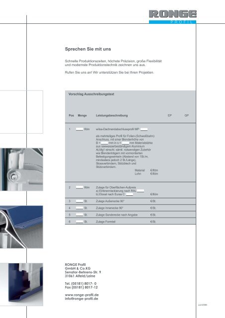 Flyer Dachrandprofile ok.FH10 - Ronge Profil GmbH & Co. KG