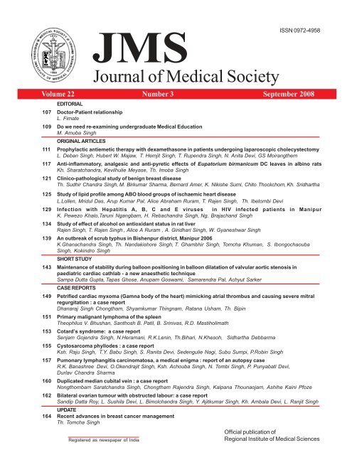 JMS Sept 2008 Cover - Journal of Medical Society, RIMS Imphal