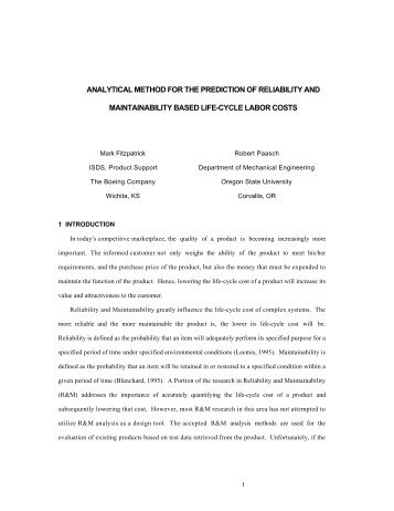 analytical method for the prediction of reliability and maintainability ...