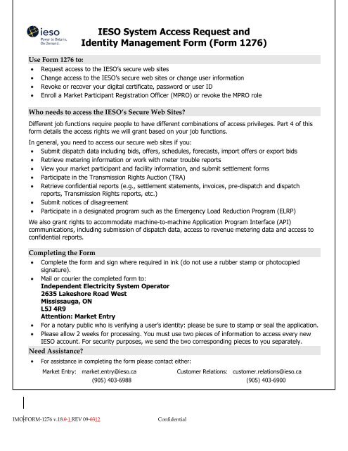 IESO System Access Request and Identity Management Form