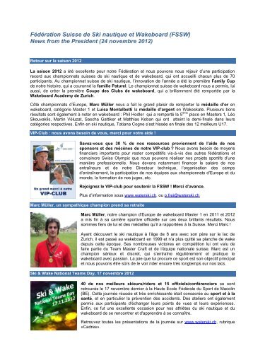 News francais 20121124.pdf - FÃƒÂ©dÃƒÂ©ration Suisse de Ski nautique et ...