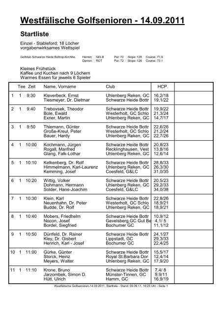 14.09.2011 Startliste - Westfälische Golf Senioren