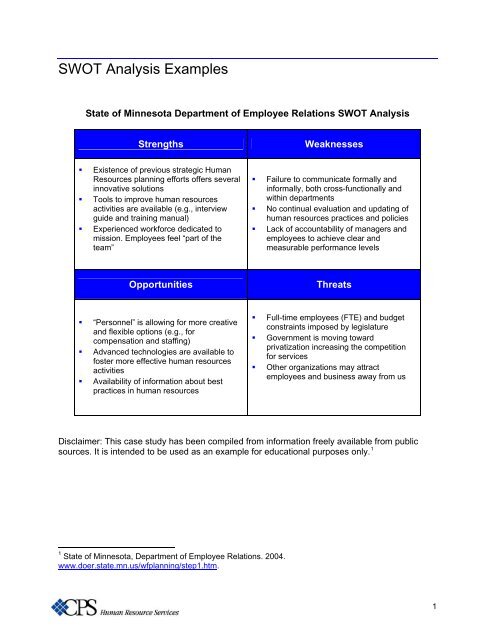SWOT Analysis Examples - CPS Human Resource Services