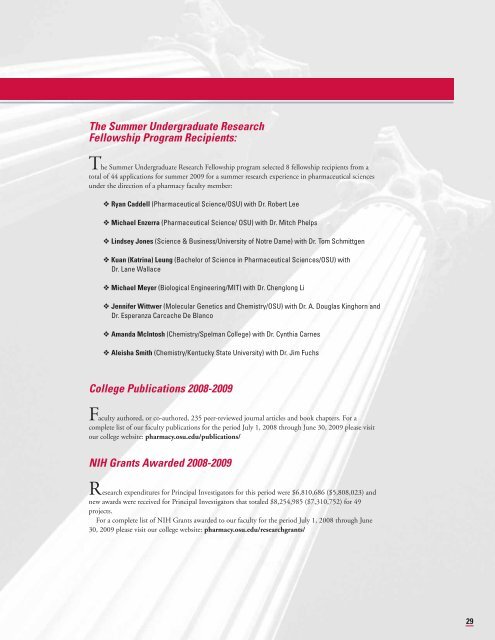 2009 Annual Report - College of Pharmacy - The Ohio State University