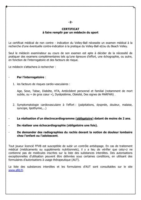 Fiche Médicale C - Extranet FFVB