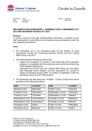 Implementation Workshops - Swimming Pools Amendment Act 2012 ...