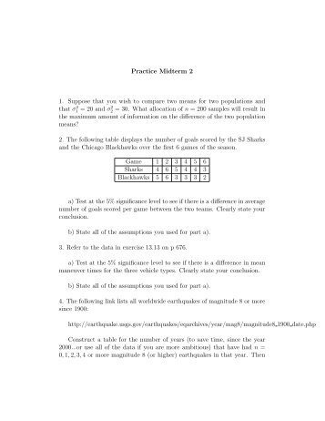 Practice Midterm 2 1. Suppose that you wish to compare two means ...