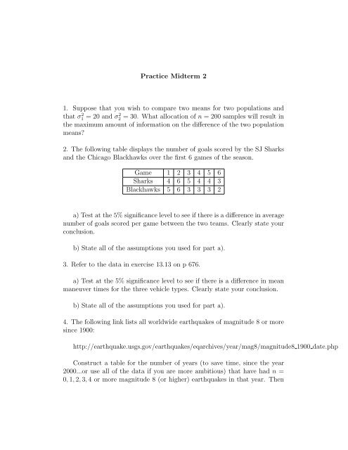 Practice Midterm 2 1. Suppose that you wish to compare two means ...