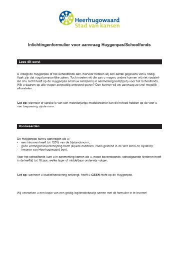 aanvraagformulier Huygenpas - Gemeente Heerhugowaard