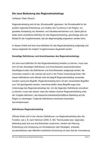 Die neue Bedeutung des Regionalmarketings - peter-strauch.de