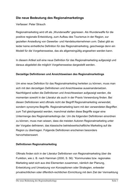 Die neue Bedeutung des Regionalmarketings - peter-strauch.de