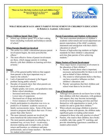 What Research Says About Parent Involvement - State of Michigan